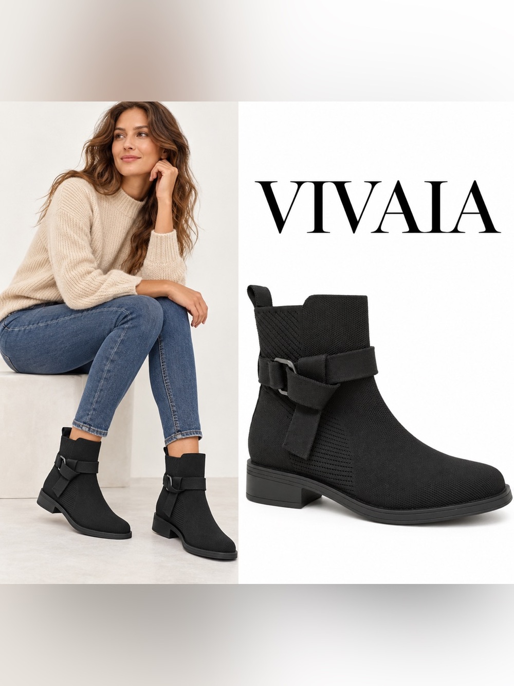 VIVAIA Cailyn Square-Toe Water-Repellent Heeled Boots Black EU 39